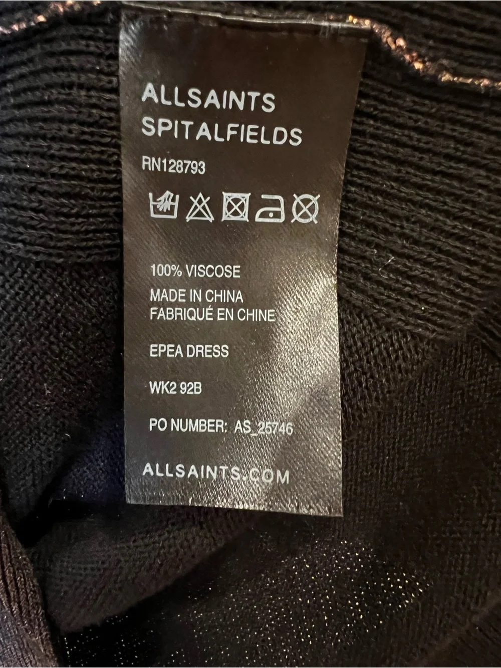All Saints Epea Wrap Metallic Knit Long Sleeve Dress Black Gold Size 4 Cocktail
